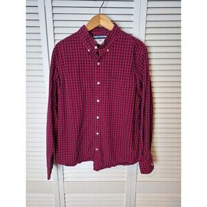 Old Navy Shirt Mens L Red Blue Check Button Down Long Sleeve 100% Cotton Classic